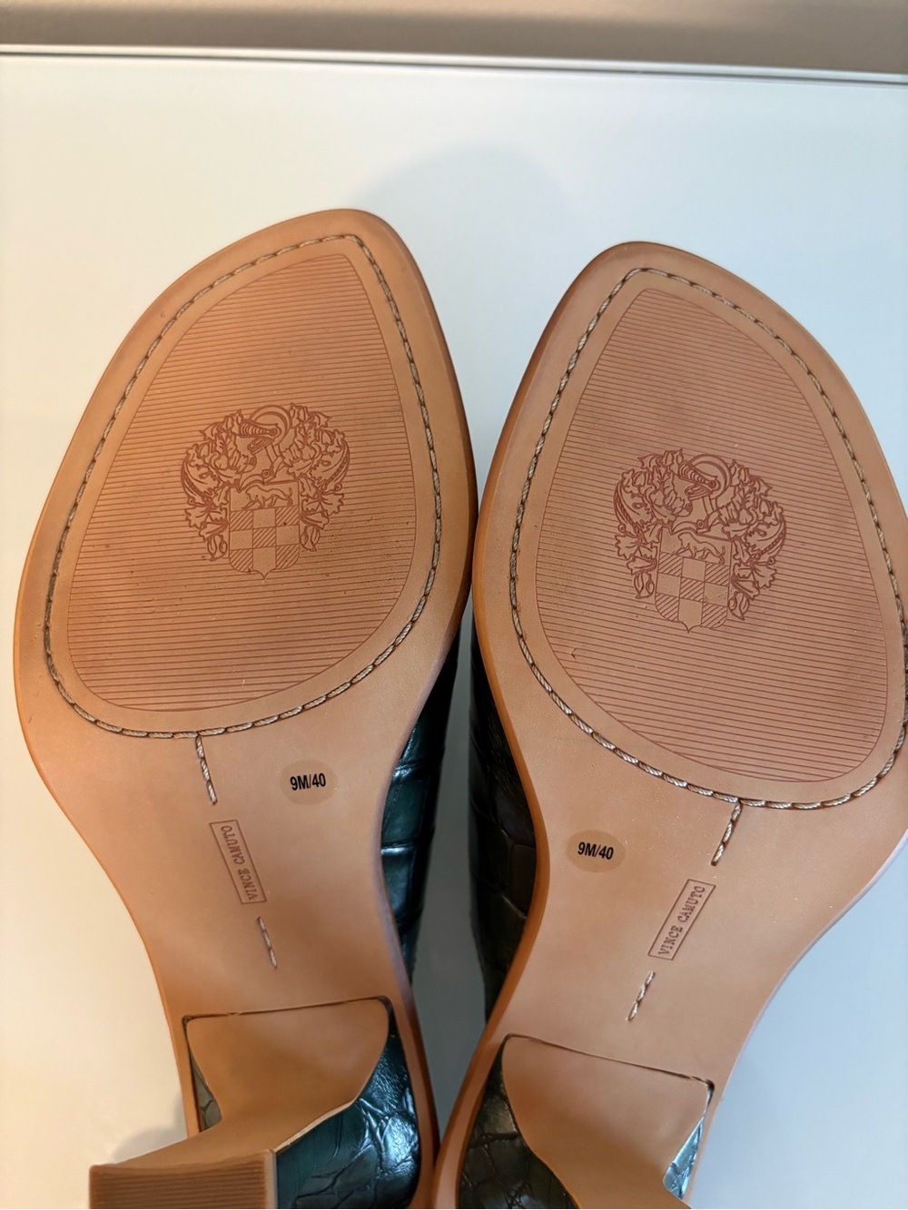 Vince Camuto Green Croc Embossed Leather Heeled Mules | Size 9 / 40 - Picture 3 of 7